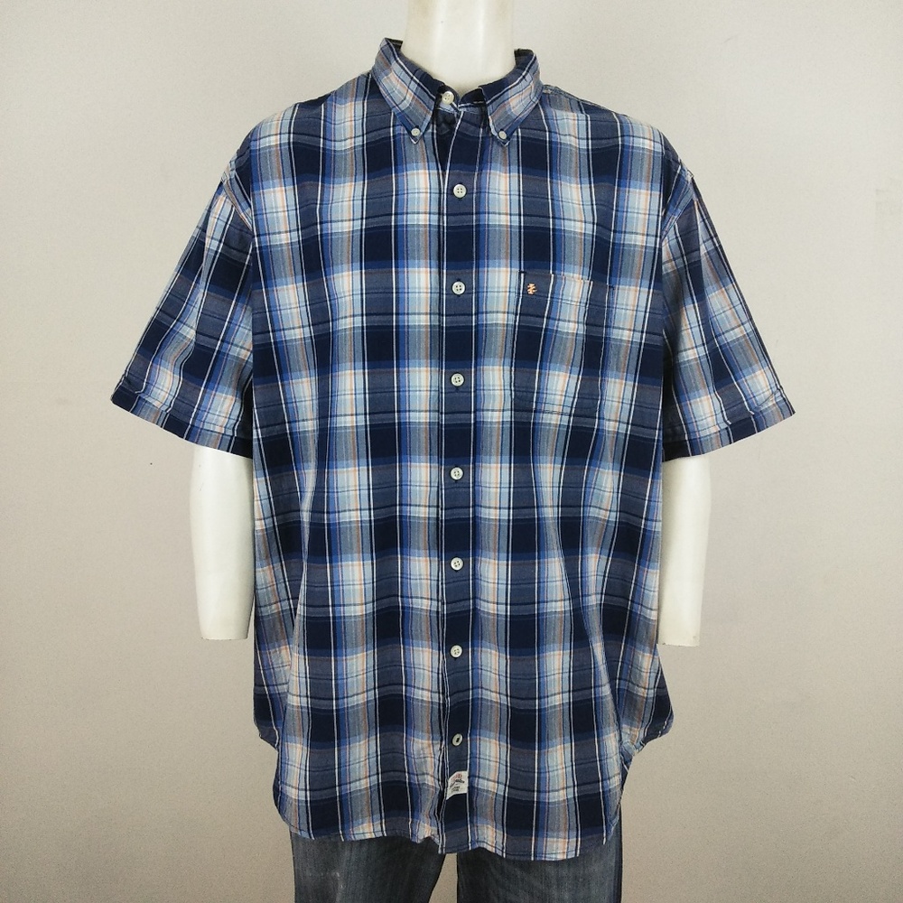 Izod Saltwater plaid blue men's short sleeve shirt